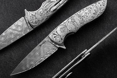 FOLDING KNIFE FOLDER STING 544 "DANDELION & MANTIS" ENGRAVED BY MALBA HERMAN KNIVES